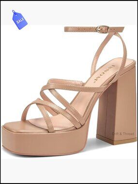 Platform Chunky Heels with Open Square Toe and Ankle Strap
